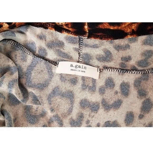 A.GAIN Leopard Animal Print Open Front Cardigan With Pockets - Women's L - Picture 8 of 9